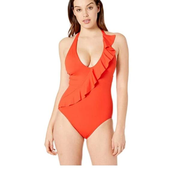 RALPH LAUREN Halter Bleach Club Ruffle Halter One-Piece Swimsuit Red 6 NWT - Picture 1 of 6